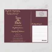Elegante Burgundy Imitate Gold Wedding Save the Da Postkarte (Rückseite)