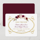 Elegante Burgundy Marsala Floral Fall Save the Dat Date (Vorne/Hinten)