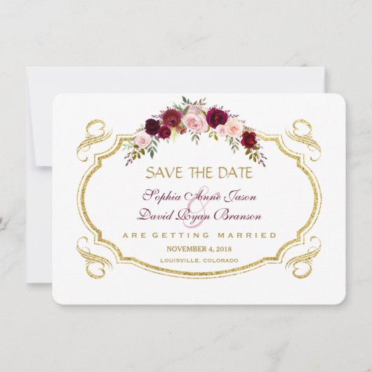 Elegante Burgundy Marsala Floral Fall Save the Dat Save The Date (Vorderseite)