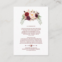 Elegante Burgundy Marsala Floral Wedding Details Begleitkarte