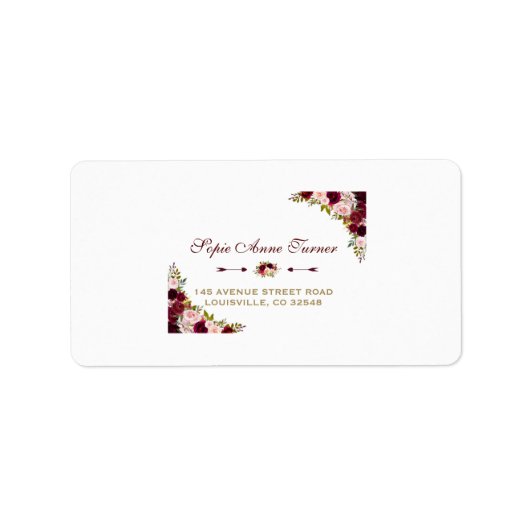 Elegante Burgundy Marsala Hochzeit im Herbst Adressaufkleber (Vorne)