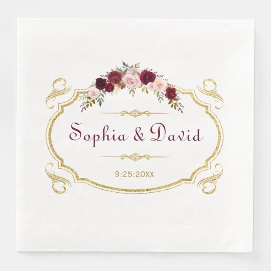 Elegante Burgundy Marsala Hochzeit im Herbst Serviette (Vorderseite)
