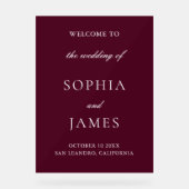 Elegante Burgundy Minimalistisch Wedding Acrylschild (Vorderseite)