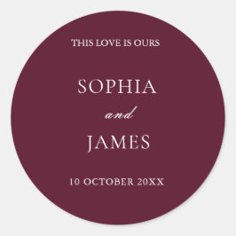 Elegante Burgundy Minimalistisch Wedding Runder Aufkleber