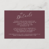 Elegante Burgundy Moderne Kalligraphie Hochzeit Begleitkarte (Vorderseite)