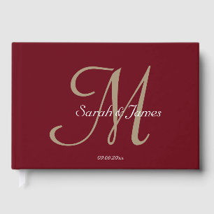 Elegante Burgundy Monogram Script Wedding Party Gästebuch