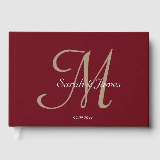 Elegante Burgundy Monogram Script Wedding Party Gästebuch (Vorderseite)