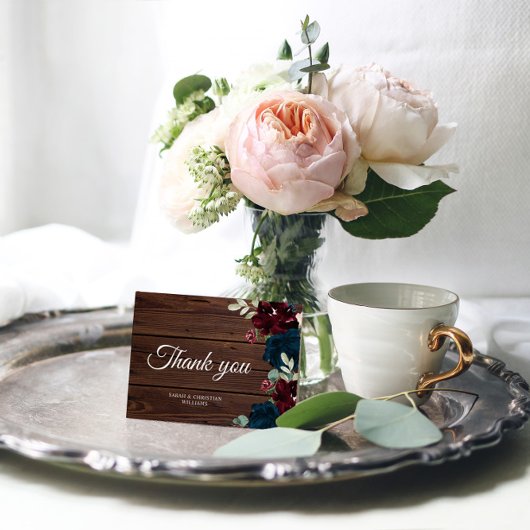 Elegante Burgundy & Navy Blue Blume Danke Karte