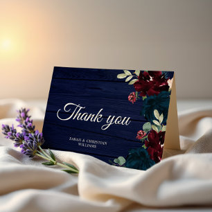 Elegante Burgundy & Navy Blue Blume Danke Karte