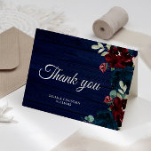 Elegante Burgundy & Navy Blue Blume Danke Karte
