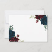 Elegante Burgundy & Navy Blumen Hochzeit RSVP Karte (Rückseite)