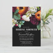 Elegante Burgundy Orange Blush Black Floral Shower Einladung (Stehend Vorderseite)