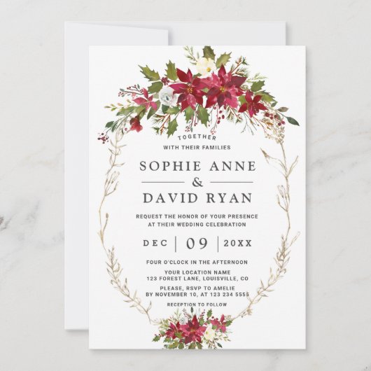 Elegante Burgundy Pink Blume Gold Wedding Einladung (Vorderseite)