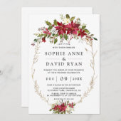 Elegante Burgundy Pink Blume Gold Wedding Einladung (Vorne/Hinten)