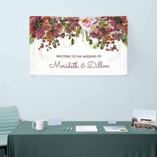 Elegante Burgundy Pink Gold Floral Wedding Banner (Messeveranstaltung)