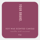 Elegante Burgundy Pink Minimal Jar Packaging Candl Quadratischer Aufkleber (Vorderseite)