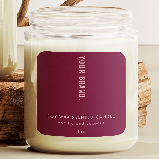 Elegante Burgundy Pink Minimal Jar Packaging Candl Quadratischer Aufkleber