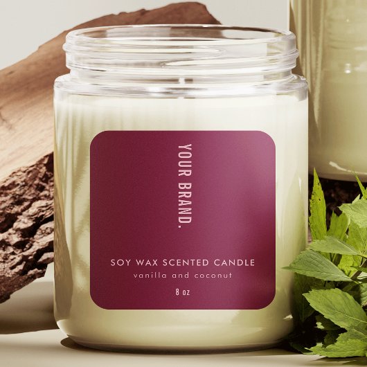 Elegante Burgundy Pink Minimal Jar Packaging Candl Quadratischer Aufkleber