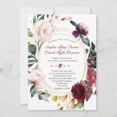 Elegante Burgundy Plum Blush Blume GoldWedding Einladung (Vorderseite)
