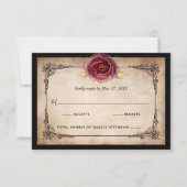 Elegante Burgundy Plum Gold und Black Wedding RSVP Karte (Vorderseite)