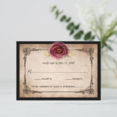 Elegante Burgundy Plum Gold und Black Wedding RSVP Karte (Stehend Vorderseite)