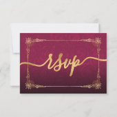 Elegante Burgundy Plum Gold und Black Wedding RSVP Karte (Rückseite)