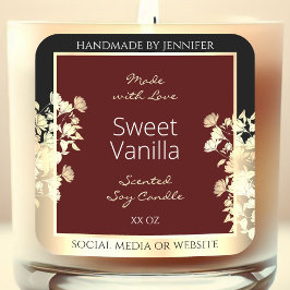 Elegante Burgundy-Produktmarken Floral-Gold-Rahmen Quadratischer Aufkleber