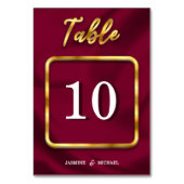 Elegante Burgundy Red and Gold Boho Chic Wedding Tischnummer (Vorderseite)