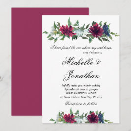 Elegante Burgundy Red Blue Floral Christlich Weddi Einladung