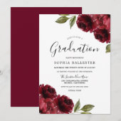 Elegante Burgundy Red Blume Graduation Party Einladung (Vorne/Hinten)