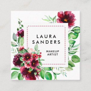 Elegante Burgundy Red Blume Makeup Artist Quadratische Visitenkarte