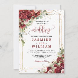 Elegante Burgundy Red Blush Gold Geometrische Hoch Einladung