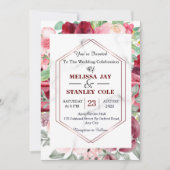 Elegante Burgundy Red Blush Pink Floral Wedding Einladung (Vorderseite)