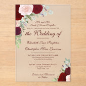 Elegante Burgundy Red & Blush Rose Feierliche Hoch Acryleinladungen (Vorderseite)