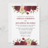 Elegante Burgundy Red Floral Herbst Winter Wedding Einladung (Vorderseite)