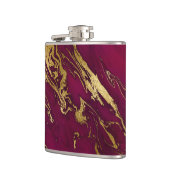 Elegante Burgundy Red Gold Imitats Marmorbäume Flachmann (Links)