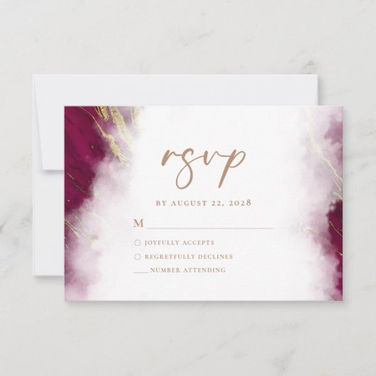 Elegante Burgundy Red Gold Marble UAWG RSVP Karte (Vorderseite)