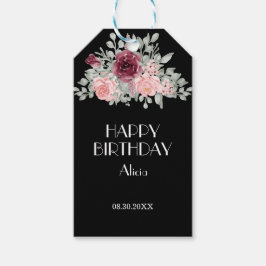 Elegante Burgundy Rosa Flora Geburtstagsgeschenk-T Geschenkanhänger