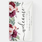 Elegante Burgundy Rosa Rose Blumenzwiebelwillkomme Banner (Vertikal)