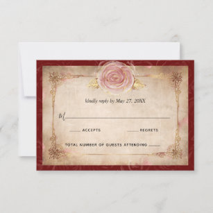 Elegante Burgundy Rosa Rose Gold Rustikale Hochzei RSVP Karte