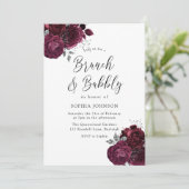 Elegante Burgundy Rose Brunch & Bubbly Bridal Einladung (Stehend Vorderseite)
