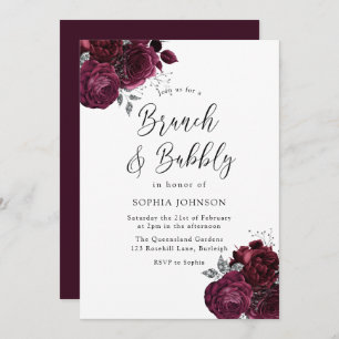 Elegante Burgundy Rose Brunch & Bubbly Bridal Einladung