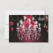 Elegante Burgundy Rose Chandelier Wedding RSVP Karte (Rückseite)