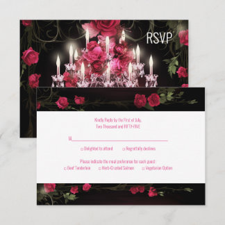 Elegante Burgundy Rose Chandelier Wedding RSVP Karte