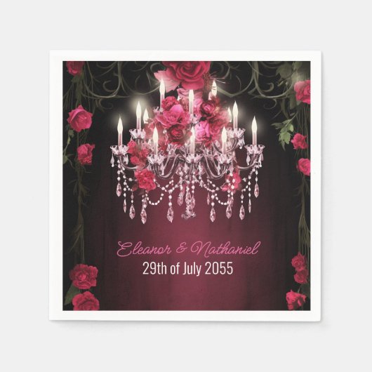Elegante Burgundy Rose Chandelier Wedding Serviette (Vorderseite)