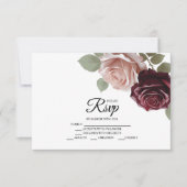 Elegante Burgundy Rose Floral Wedding RSVP Cards (Vorderseite)