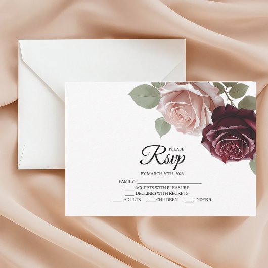 Elegante Burgundy Rose Floral Wedding RSVP Cards