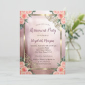 Elegante Burgundy Rose Gold Frame Retirement Einladung (Stehend Vorderseite)