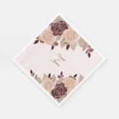 Elegante Burgundy Rose Gold Glitzer Blumenhochzeit Serviette (Ecke)