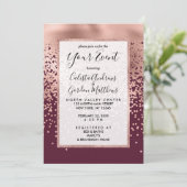 Elegante Burgundy Rose Gold Polka Dot Gradient Einladung (Stehend Vorderseite)